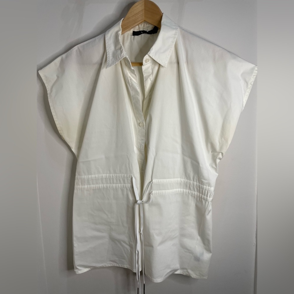 Button down short sleeve white top